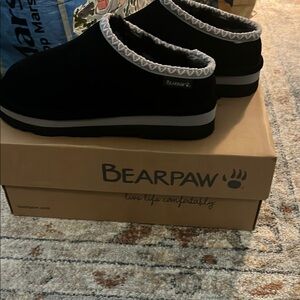 BearPaw Black and Gray Cozy Slip-Ons